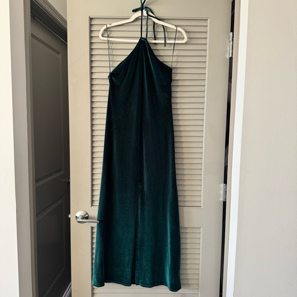 Reformation | Nyla Emerald Green Split Front Velvet Dress New w/ Tags ~ M - Picture 5 of 10